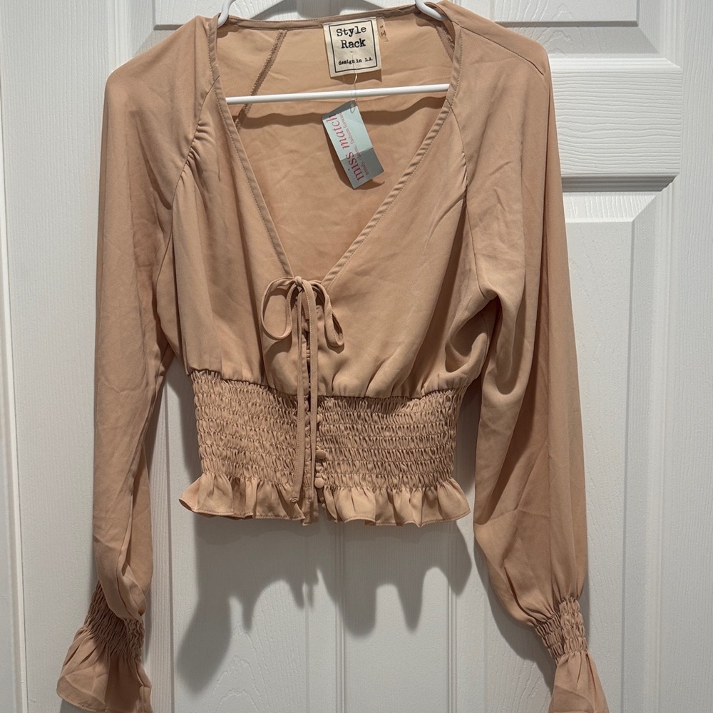Style Rack Women's Beige Smocked Wrap Blouse
